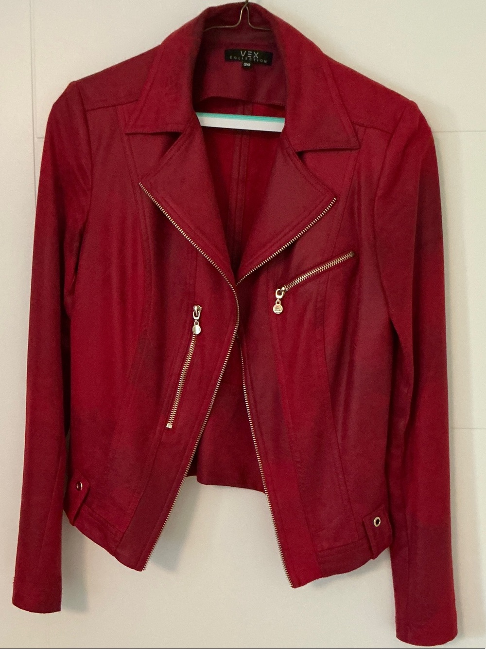 Red Leather Moto Jacket for Women